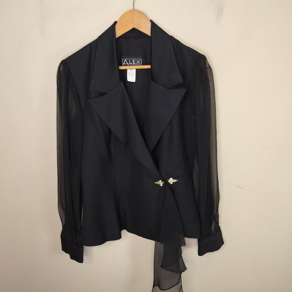Alex Evenings Wrap Dress Jacket Sheer Sleeve Rhinestone Embellished